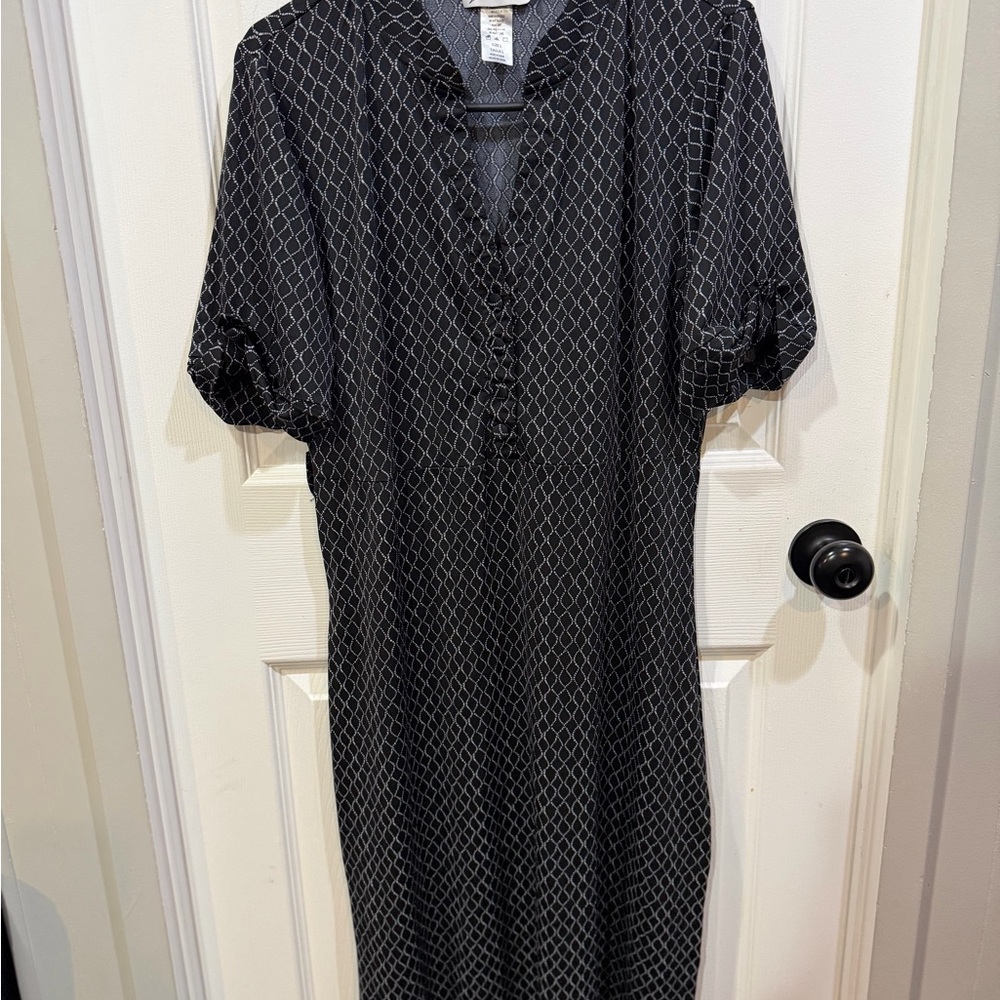 Elegant Black Patterned Long Sleeve Dress